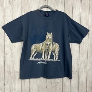 Vintage Blue Alaska Wolf Polar Tag Cotton Short Sleeve Crew Neck T-Shirt XL